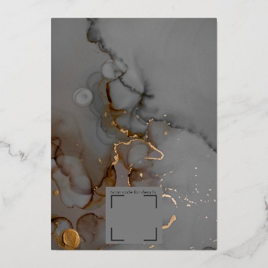 Eleganter Gray Alcohol Ink Wedding Gold Folieneinladung (Rückseite)