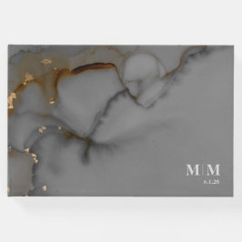 Eleganter Gray Alcohol Ink Wedding Gold Gästebuch