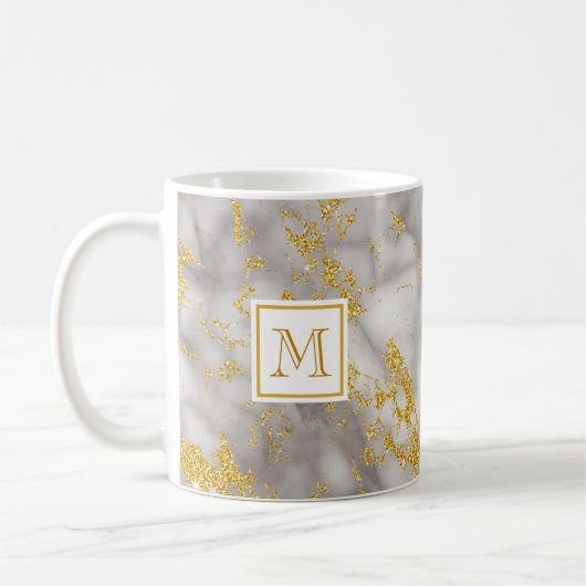 Eleganter Gray Marble Monogram Imitate Gold Glitze Kaffeetasse (Links)