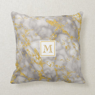 Eleganter Gray Marble Monogram Imitate Gold Glitze Kissen