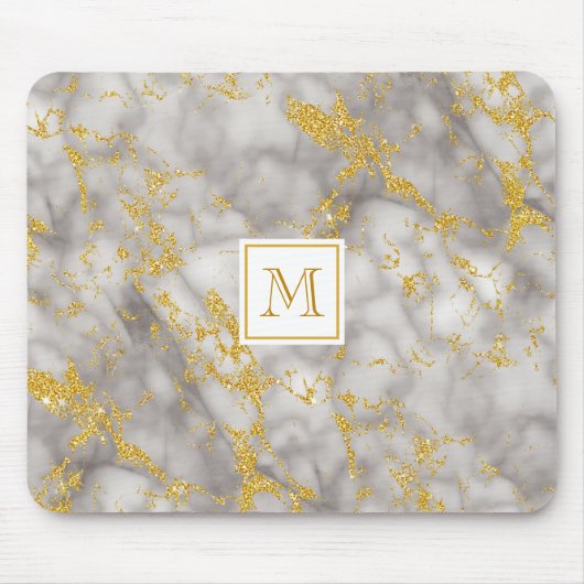 Eleganter Gray Marble Monogram Imitate Gold Glitze Mousepad (Vorne)