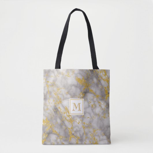 Eleganter Gray Marble Monogram Imitate Gold Glitze Tasche (Vorderseite)