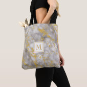 Eleganter Gray Marble Monogram Imitate Gold Glitze Tasche (Von Nahem)