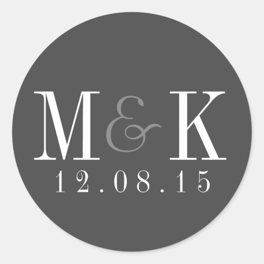 Eleganter Gray Monogram Wedding Sticker (Vorderseite)
