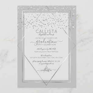 Eleganter Gray Silver Confetti Border Abschluss Einladung