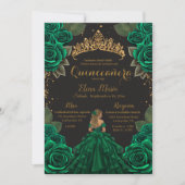 Eleganter Green Black Quinceñera Rose Gold Glitzer Einladung (Vorderseite)