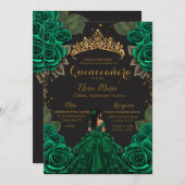 Eleganter Green Black Quinceñera Rose Gold Glitzer Einladung (Vorne/Hinten)