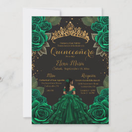 Eleganter Green Black Quinceñera Rose Gold Glitzer Einladung
