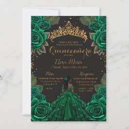 Eleganter Green Black Quinceñera Rose Gold Glitzer Einladung