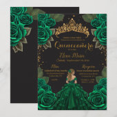 Eleganter Green Black Quinceñera Rose Gold Glitzer Einladung (Vorne/Hinten)