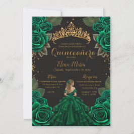 Eleganter Green Black Quinceñera Rose Gold Glitzer Einladung