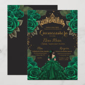 Eleganter Green Black Quinceñera Rose Gold Glitzer Einladung (Vorne/Hinten)