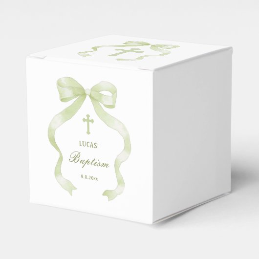 Eleganter Green Bow Baptism Cube Geschenkschachtel (Vorderseite)