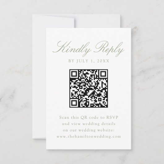 Eleganter Green Chinoiserie Floral Wedding QR Code RSVP Karte (Vorderseite)