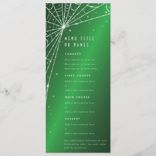 Eleganter Green Diamond Spider Web Flat 4 Course Menükarte (Vorderseite)