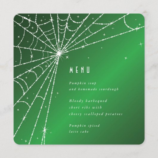 Eleganter Green Diamond Spider Web Square/Round Menükarte (Vorderseite)