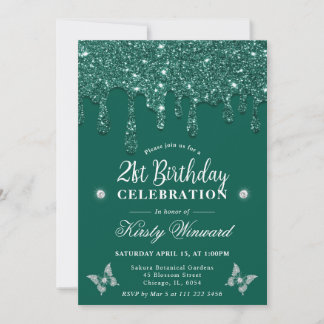Eleganter Green Dripping Glitzer 21. Geburtstag Einladung
