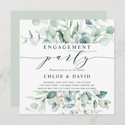 Eleganter Green Foliage Engagement Party Square Einladung (Vorne/Hinten)