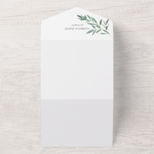 Eleganter Green Foliage QR-Code All In One Einladung (Außenbereich)