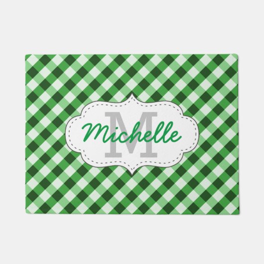 Eleganter Green Gingham Pattern Personalisierter N Fußmatte (Vorderseite)