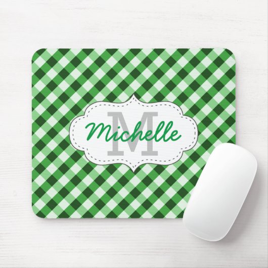 Eleganter Green Gingham Pattern Personalisierter N Mousepad (Mit Mouse)
