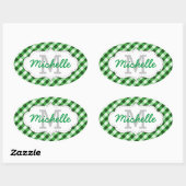 Eleganter Green Gingham Pattern Personalisierter N Ovaler Aufkleber (Blatt)