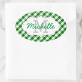 Eleganter Green Gingham Pattern Personalisierter N Ovaler Aufkleber (Tasche)