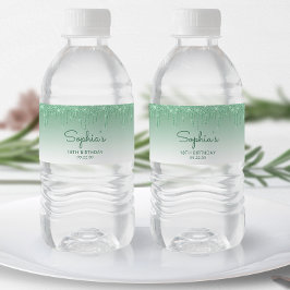 Eleganter Green Glitzer Tropfen 18. Geburtstagspar Wasserflaschenetikett