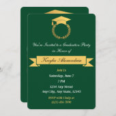 Eleganter Green & Gold Abschluss Einladung (Vorne/Hinten)