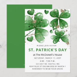 Eleganter Green Gold Gitter Kleeblatt St Patricks Einladung