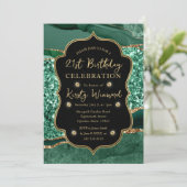 Eleganter Green & Gold Glitzer Agate 21. Geburtsta Einladung (Stehend Vorderseite)