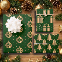 Eleganter Green Gold Glitzer Geschenkpapier Set