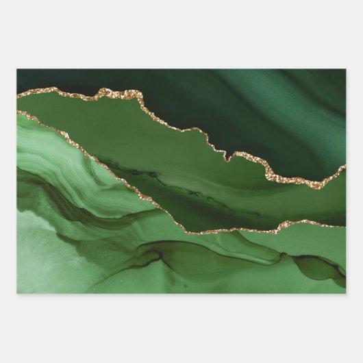 Eleganter Green Gold Glitzer Marble Agate Geschenkpapier Set (Vorderseite 3)