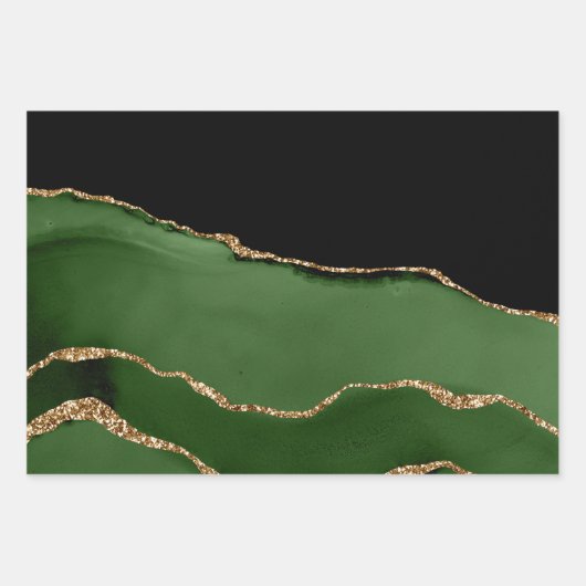 Eleganter Green Gold Glitzer Marble Agate Geschenkpapier Set (Vorderseite)