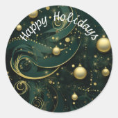Eleganter Green & Gold Happy Holidays Sticker (Vorderseite)