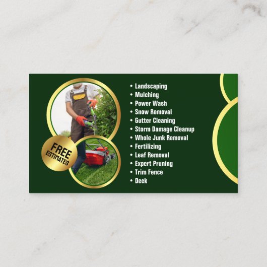 Eleganter Green Gold Lawncare Landscaping Service Visitenkarte (Rückseite)