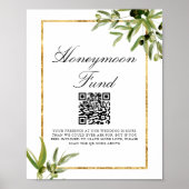 Eleganter Green Gold Leaf Wedding Honeymoon Fund Poster (Vorne)