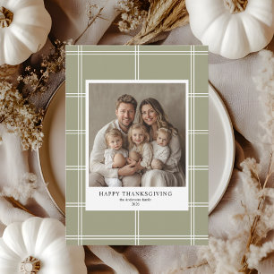 Eleganter Green Kariert Family Foto Erntedank Einladung
