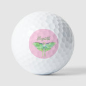 Eleganter Green Luna Moth Individuelle Name Ladys  Golfball (Vorderseite)