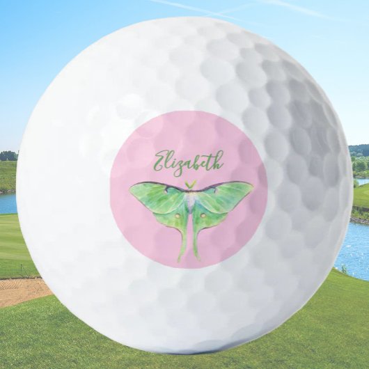 Eleganter Green Luna Moth Individuelle Name Ladys  Golfball