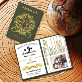 Eleganter Green Passport Stil Einladung zur Hochze