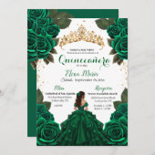Eleganter Green Quinceñera Rose Gold Glitzer Einladung (Vorne/Hinten)