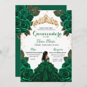 Eleganter Green Quinceñera Rose Gold Glitzer Einladung (Vorne/Hinten)
