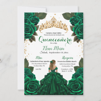 Eleganter Green Quinceñera Rose Gold Glitzer Einladung