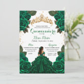 Eleganter Green Quinceñera Rose Gold Glitzer Einladung (Stehend Vorderseite)