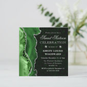 Eleganter Green & Silver Glitzer Agate 16 . Geburt Einladung (Stehend Vorderseite)