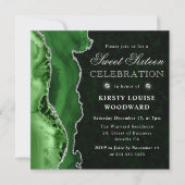 Eleganter Green & Silver Glitzer Agate 16 . Geburt Einladung (Vorderseite)