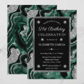 Eleganter Green & Silver Glitzer Agate 21. Geburts Einladung (Vorne/Hinten)