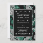 Eleganter Green & Silver Glitzer Agate Quinceanera Einladung (Vorderseite)