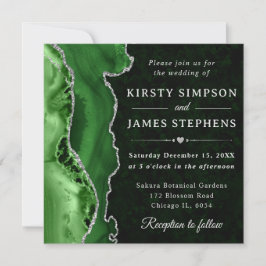 Eleganter Green Silver Glitzer Agate Wedding Einladung